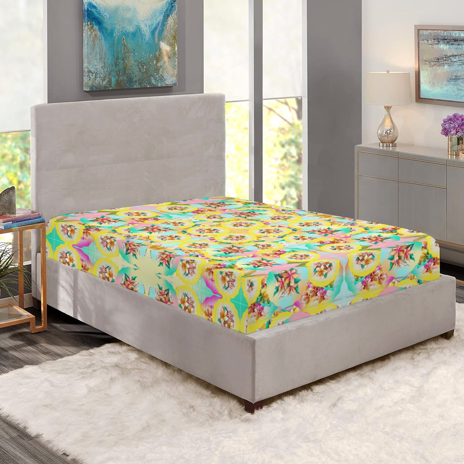 Circle Floral Pastel Pattern Double Bed Fitted Sheet 60