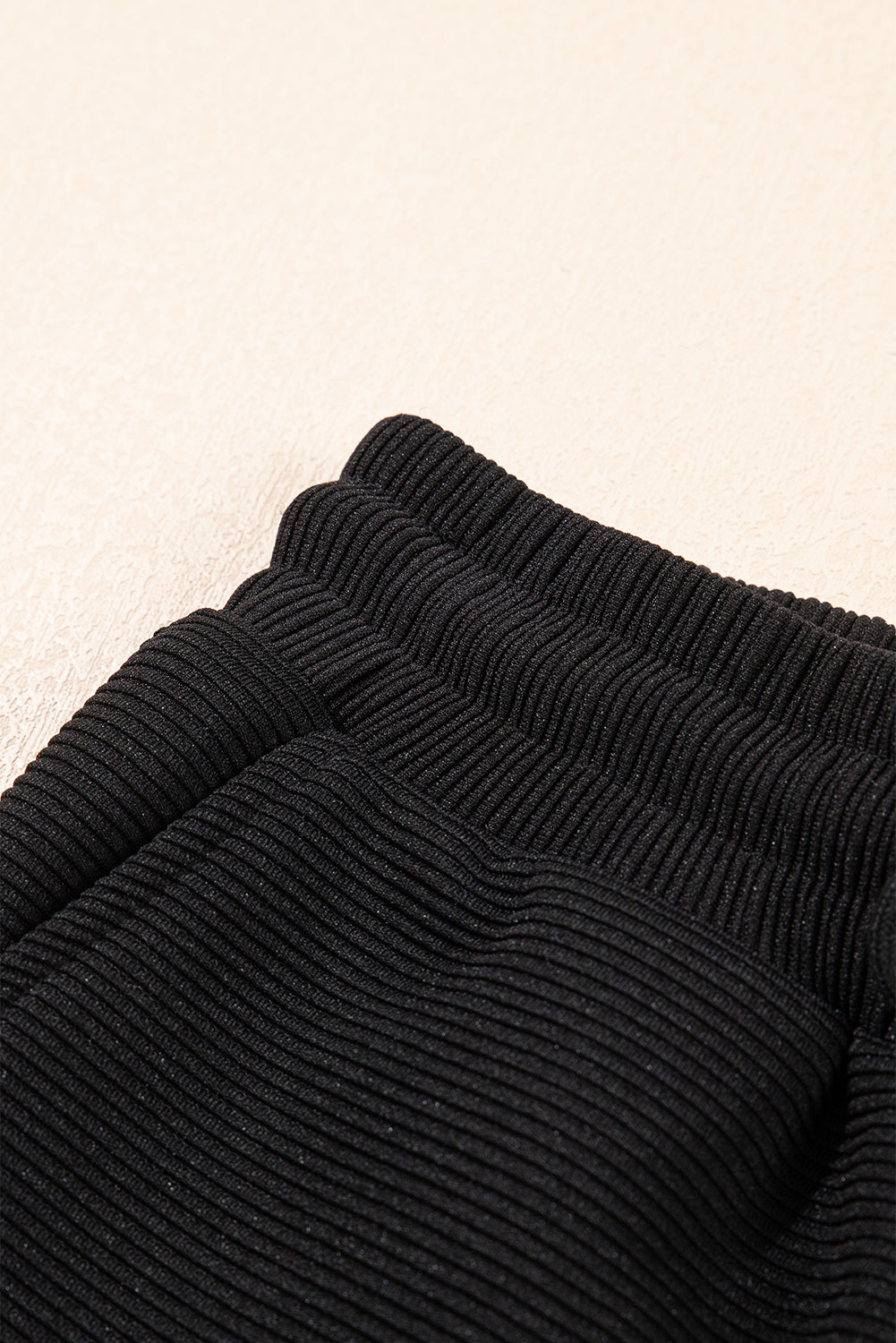Black Textured Ruffle Sleeve Zipped Top and Wide Leg Pants Set