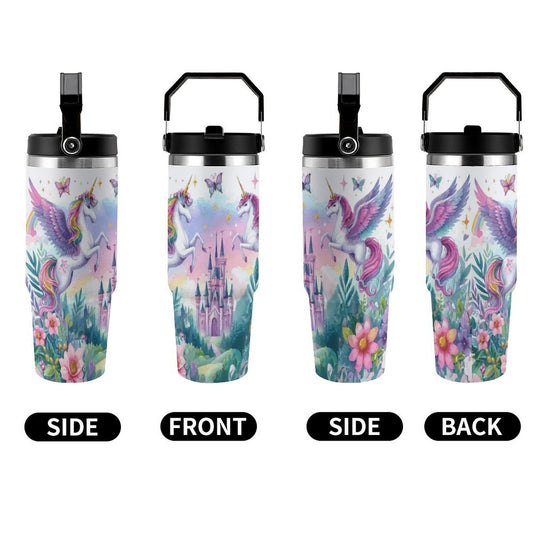 Purple Unicorn and Castle 30 oz Water Bottle