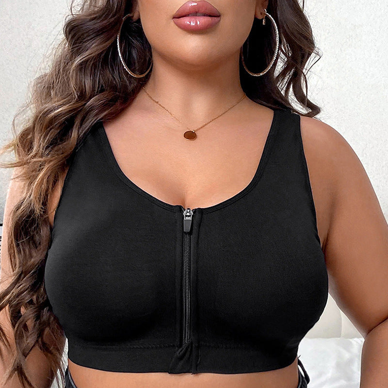 Shockproof High Strength Front Zipper Black Sports Bra - 3 piece Set