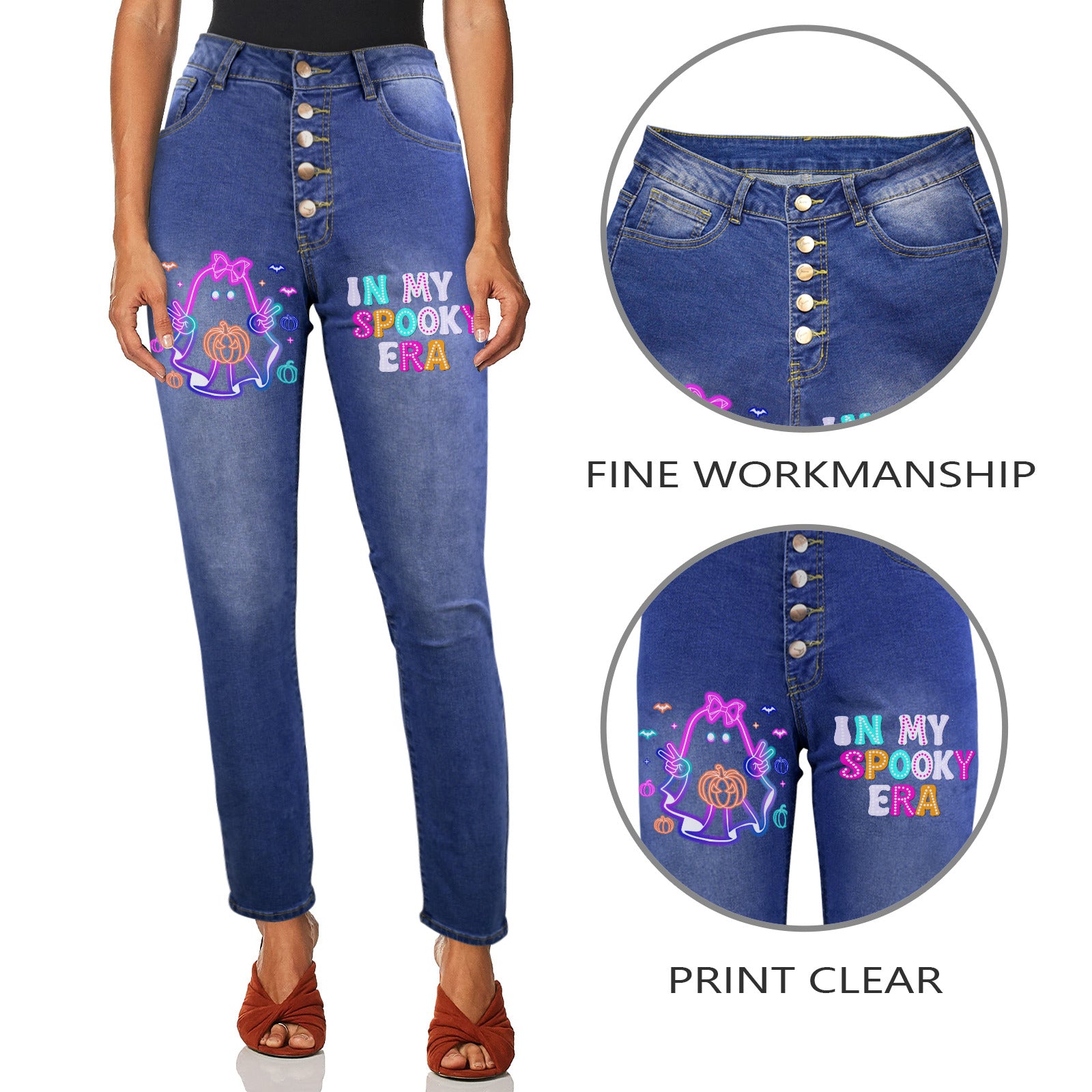 Retro Halloween Neon Women's Jeans (Front Printing) (Model L75)