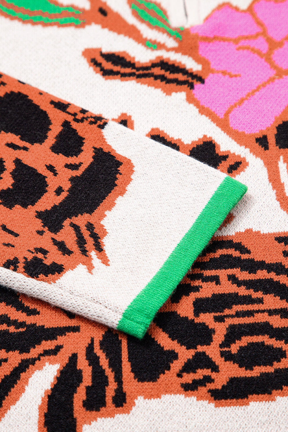 Women's Floral Knit Quarter-Zip Long Sleeve Sweater