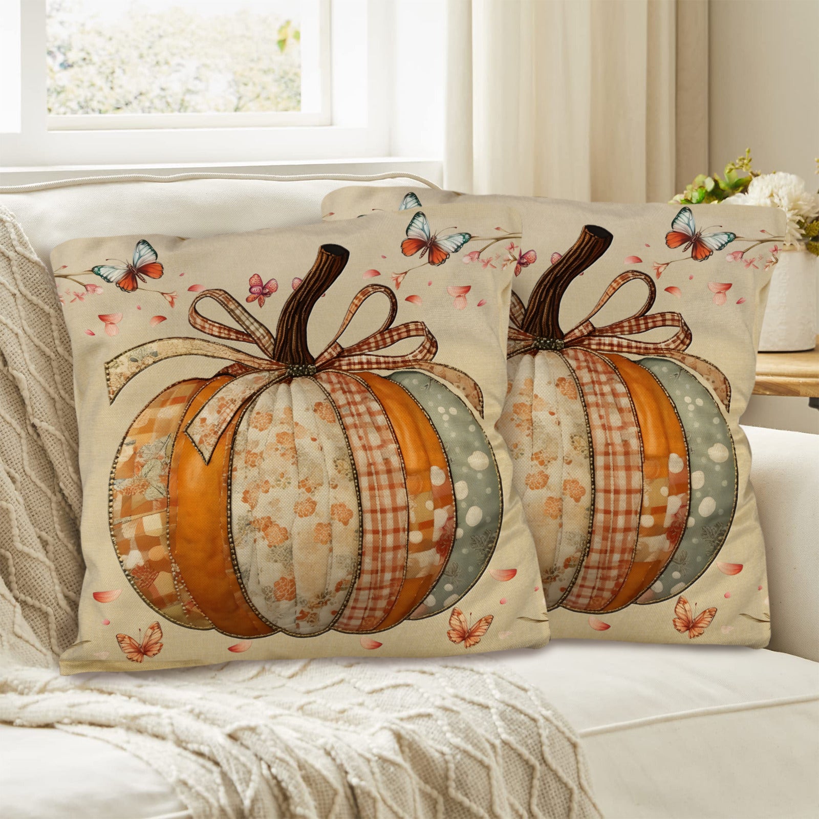 Fall Patchwork Pumpkin Pillow Covers Throw Pillow Cases (Made in USA)