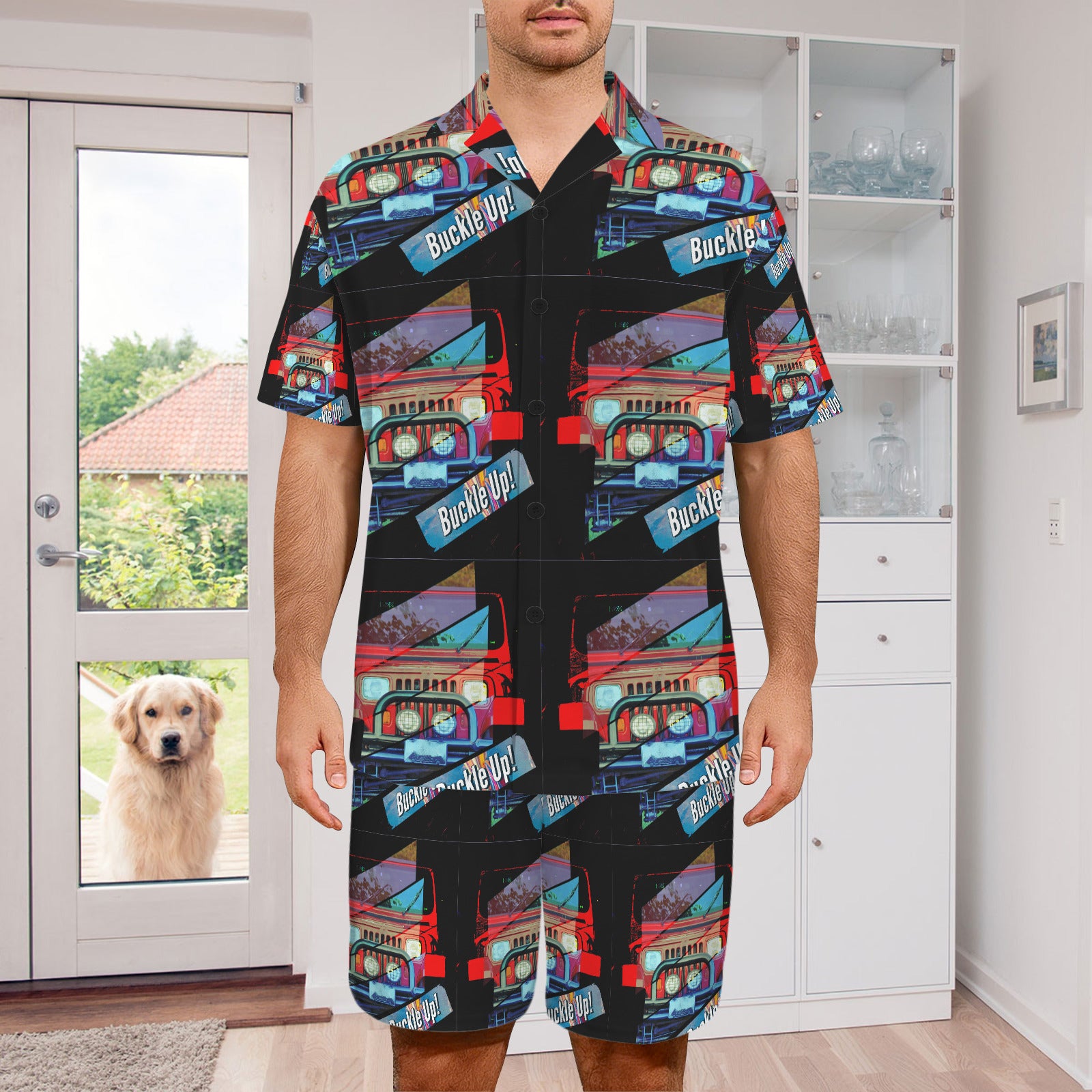 Men's Buckle Up 4-wheel Drive V-neck Short Pajama Set (Made in USA)