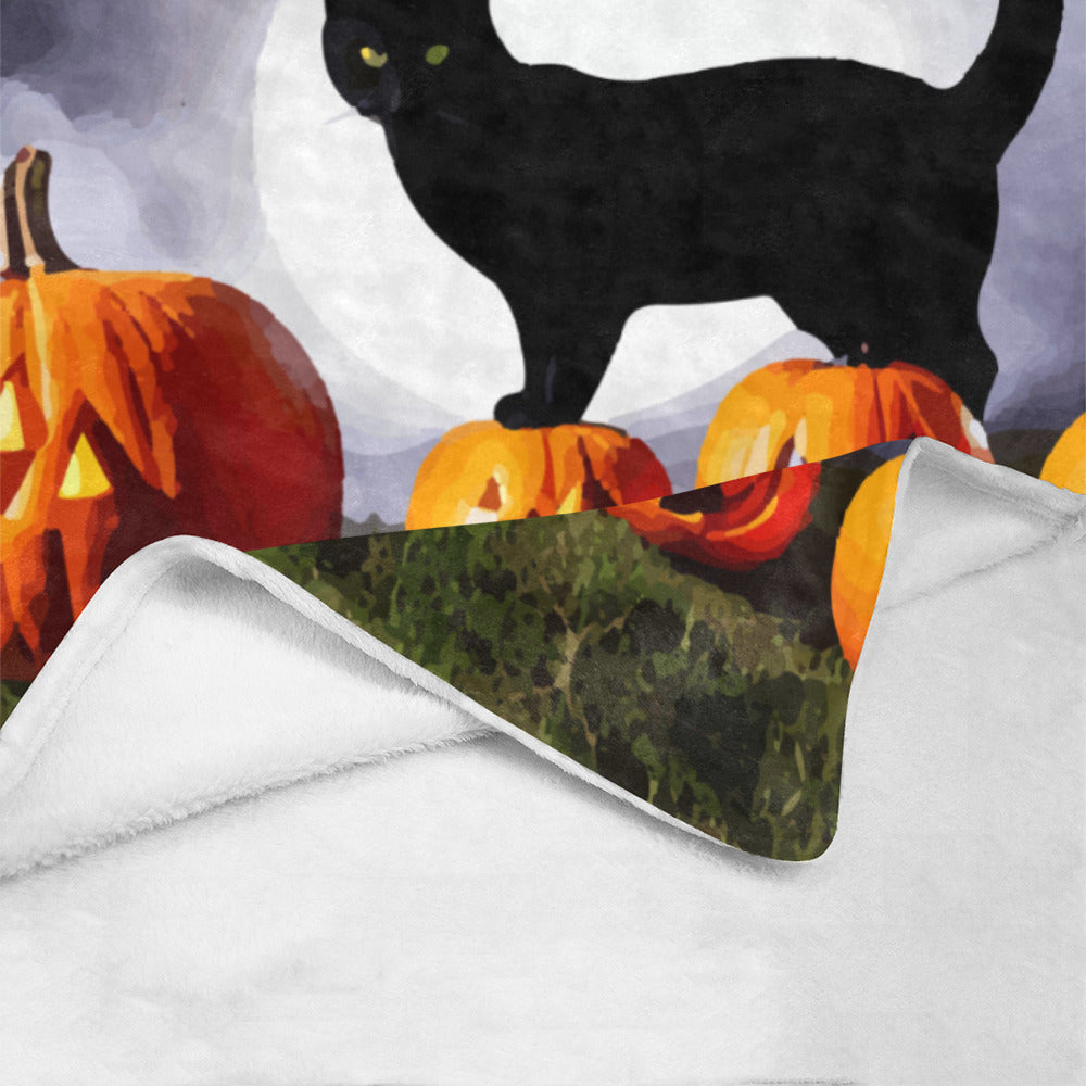 Halloween Black Cat on Orange Pumpkins Ultra Soft Blanket 43