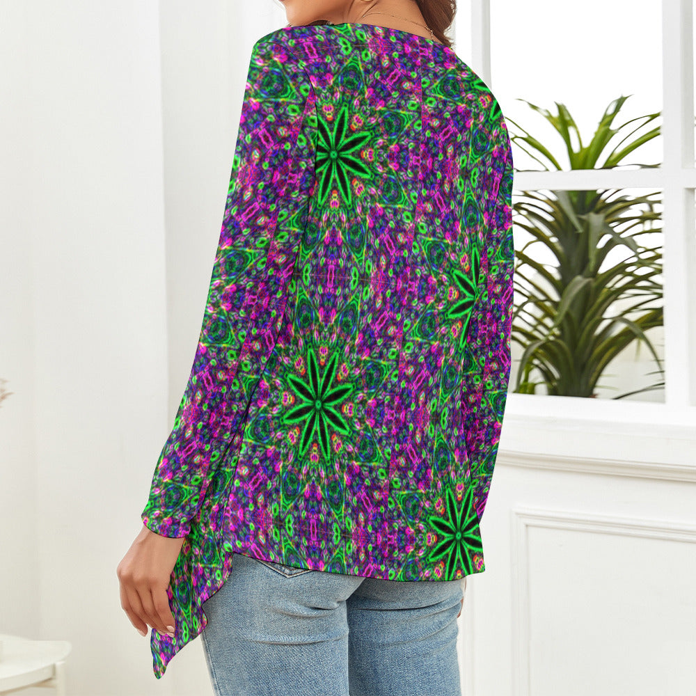 Women's Neon Green and Purple Knitted Cardigan