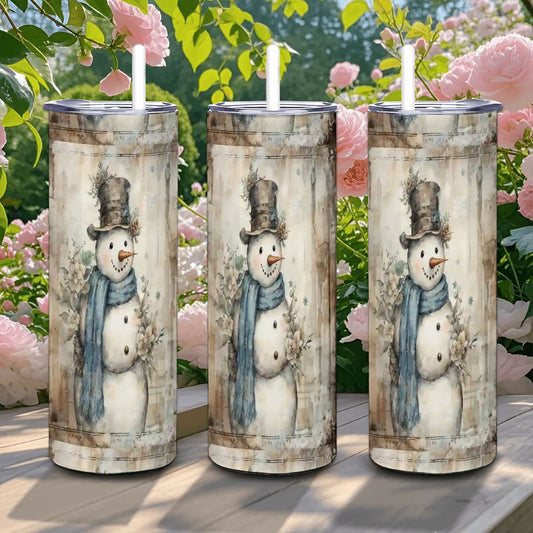 Watercolor Snowman 20oz Straight Stainless Steel Tumbler with Straw (Made in USA)
