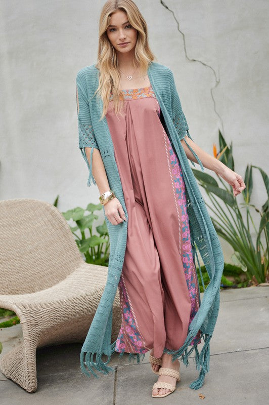 Women's Solid Long Cardigan with Fringe