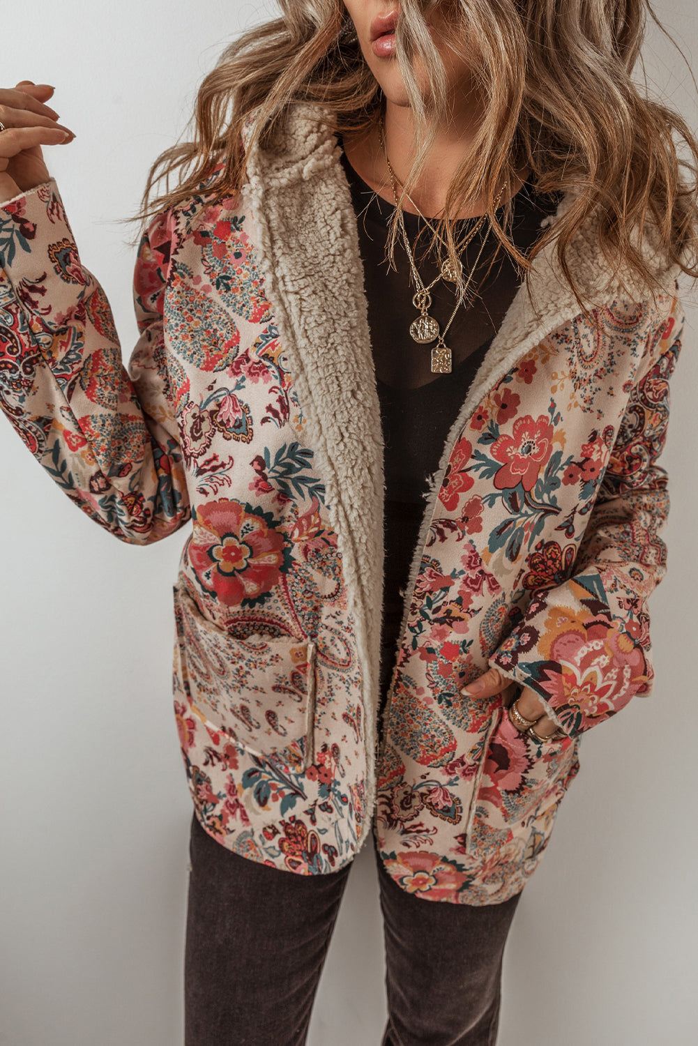 Women's Floral Sherpa Lined Hooded Jacket