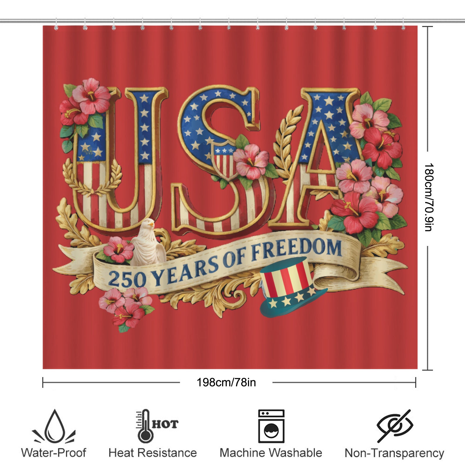 Patriotic USA 250 Years of Freedom Shower Curtain 78