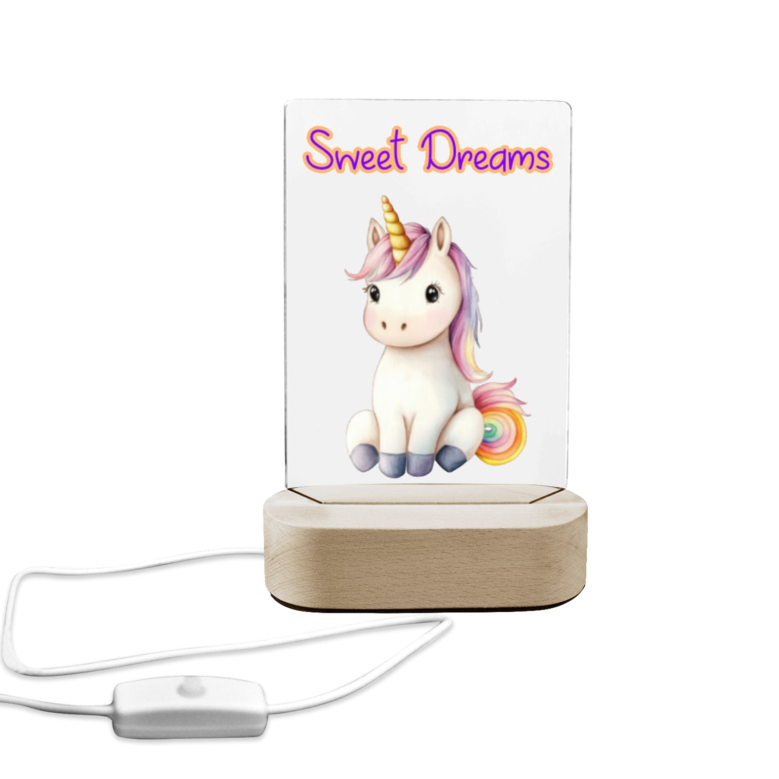 Baby Unicorn Sweet Dreams Acrylic Photo Panel with Lighted Stand (Made in USA)