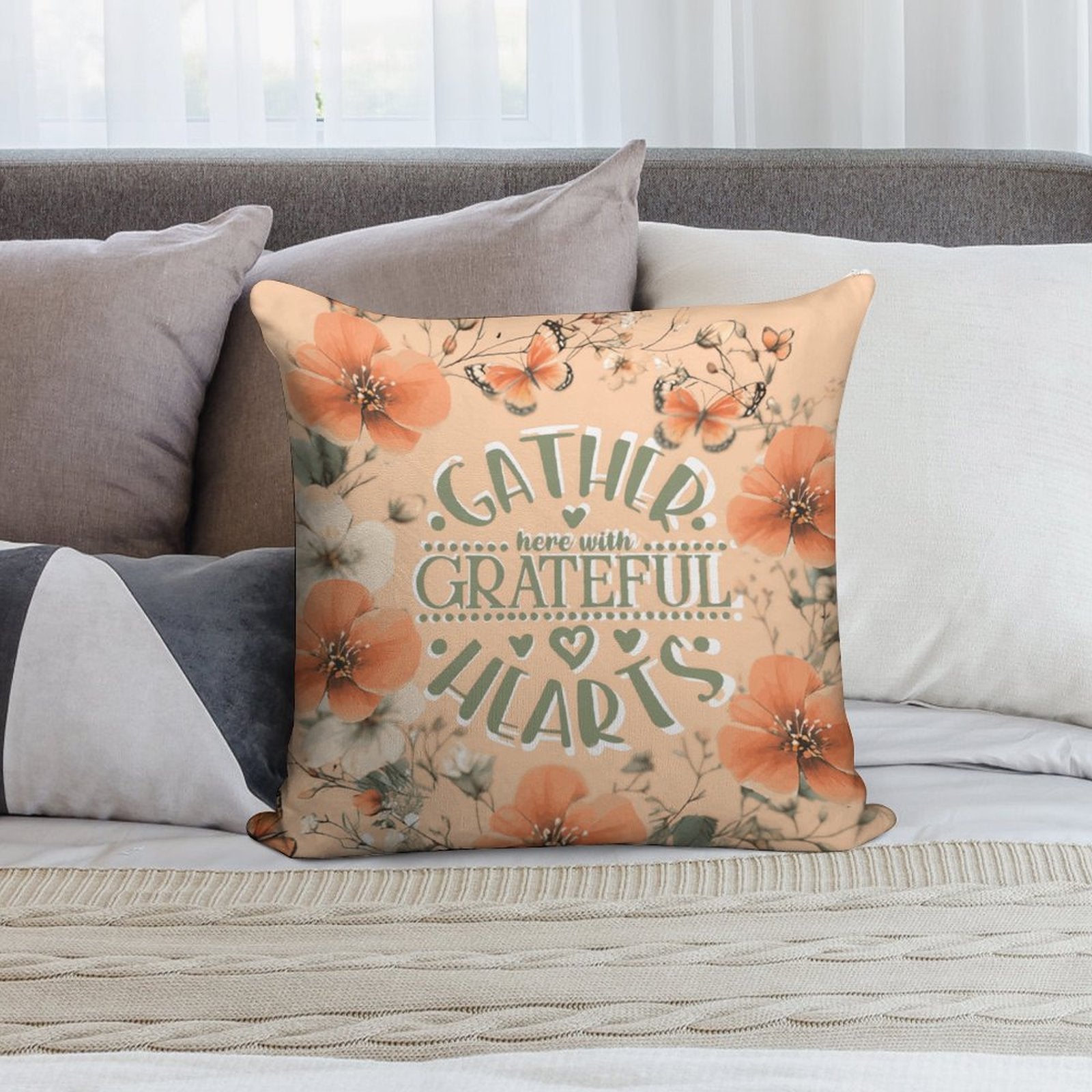 Gather Here with Grateful Hearts Orange 2-Piece Ultra-Soft Pillowcase Set - 18