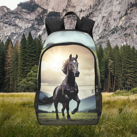 Wild Black Horse Backpack with Side Mesh Pockets