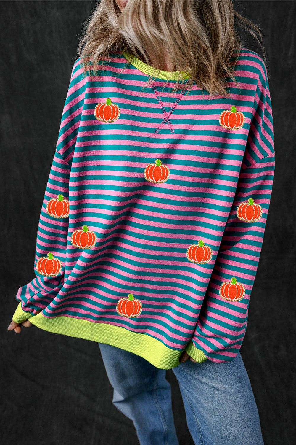 Women's Pumpkin Striped Long Sleeve Sweatshirt