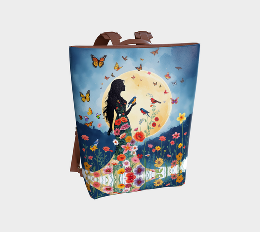 Beautful Lady in Moonlight Vegan Leather Backack