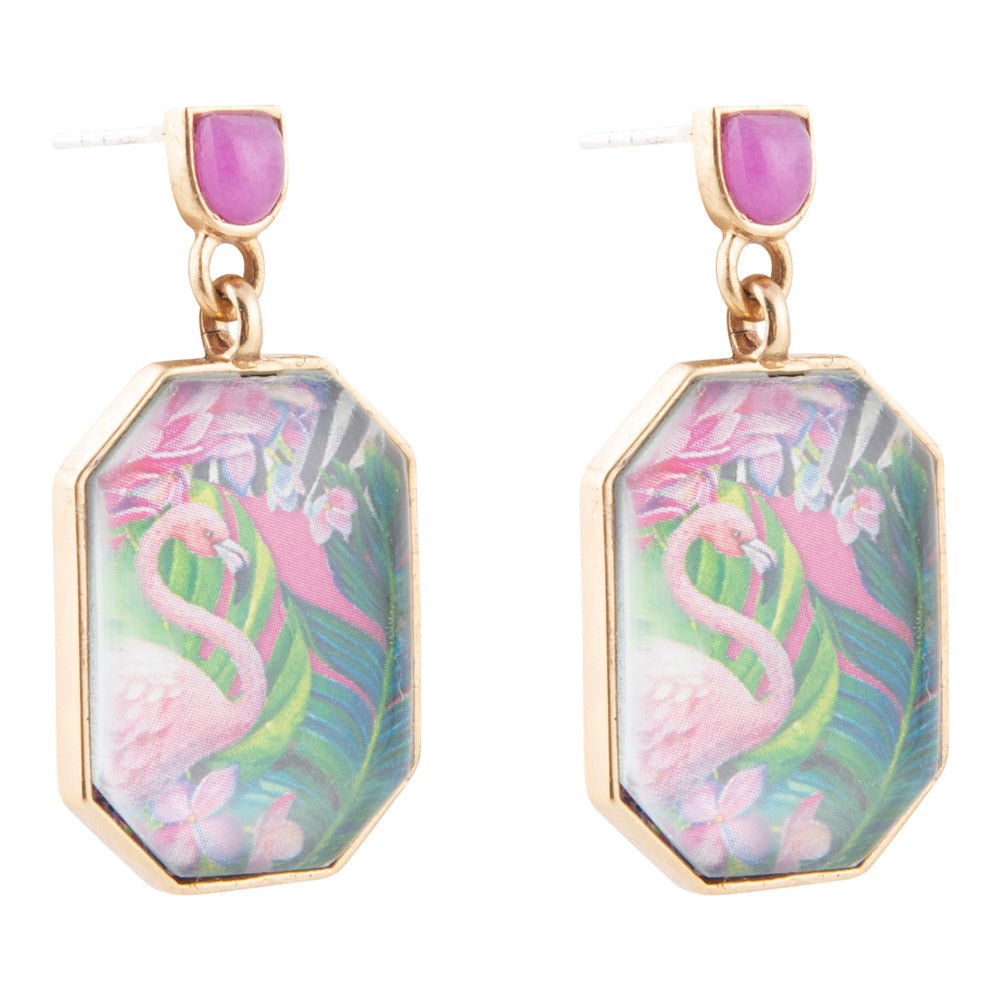 Flamingo Pink Agate Golden Post Drop Earrings