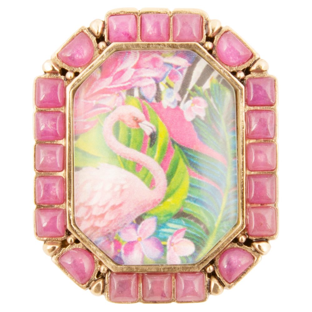 Flamingo Pink Agate Golden Statement Ring