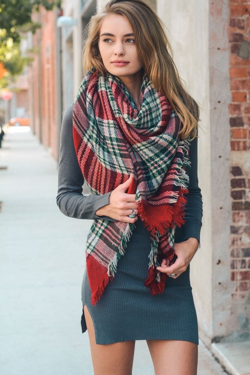 Flannel Frayed Edge Blanket Scarf