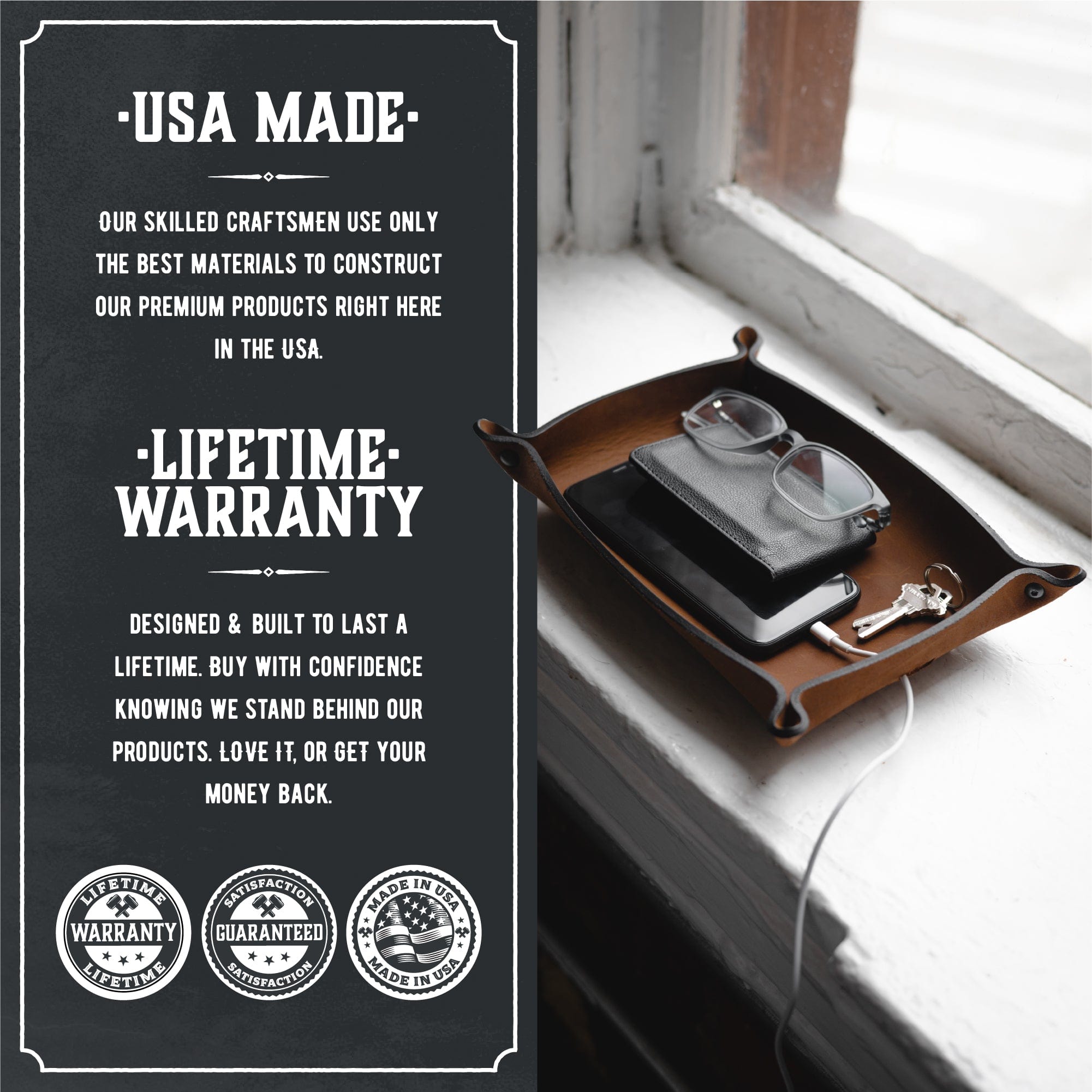 Full Grain Leather Valet Tray and Charging Station