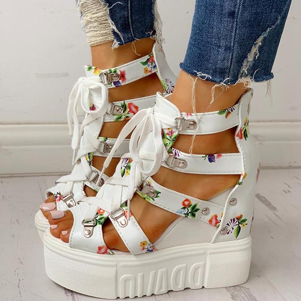 Women's Floral Design Platform Wedge Sandals