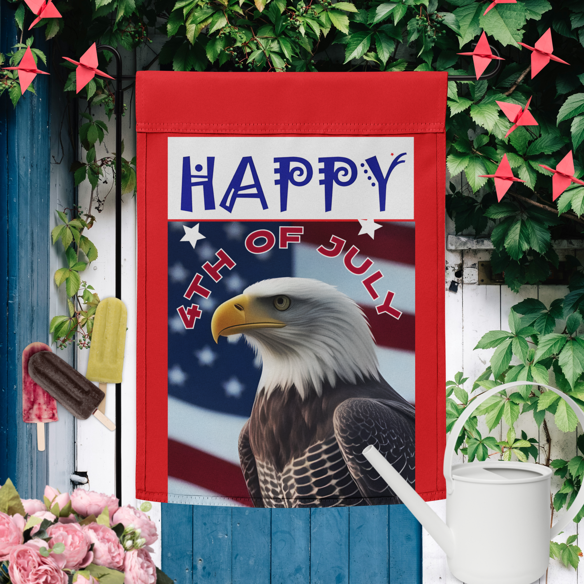 Happy 4th of July with Bald Eagle Garden Flag - 12