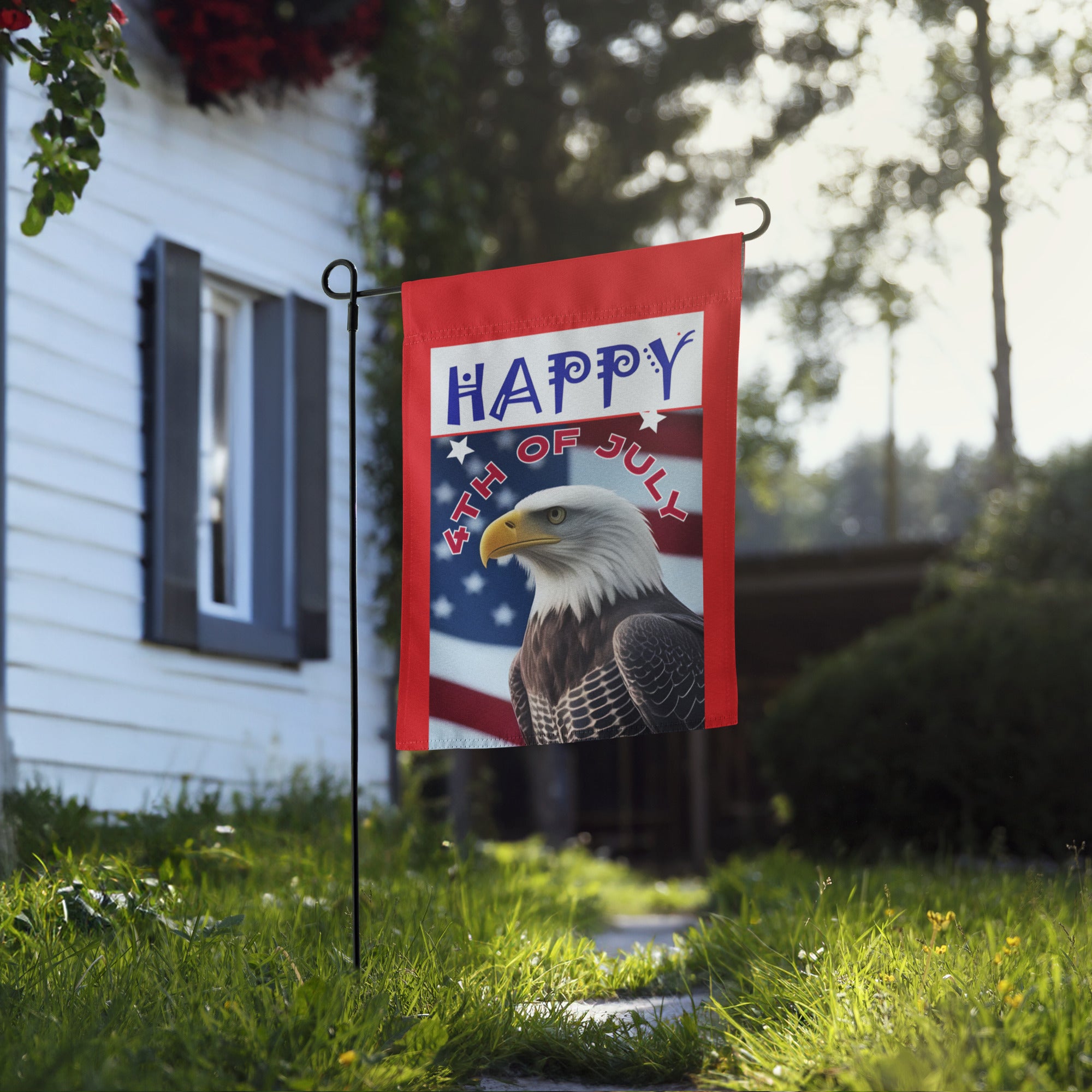 Happy 4th of July with Bald Eagle Garden Flag - 12