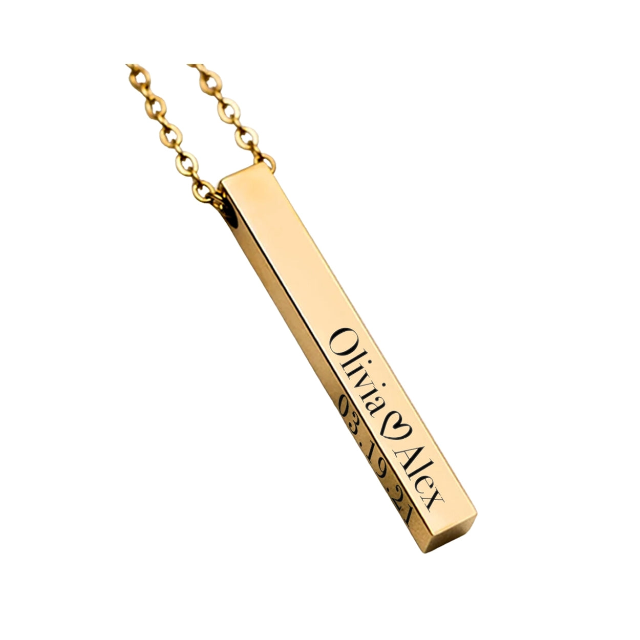 Personalized Bar Engraved Necklace Pendant and Chain