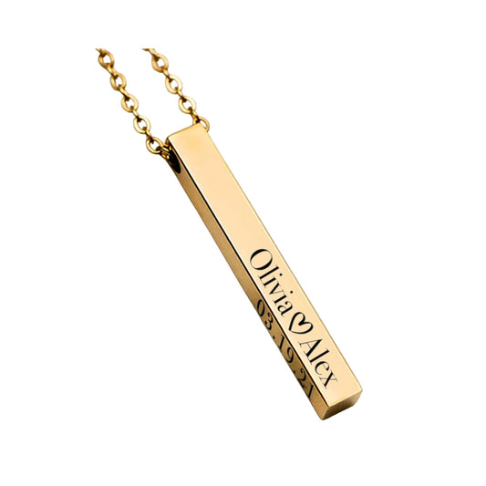 Personalized Bar Engraved Necklace Pendant and Chain
