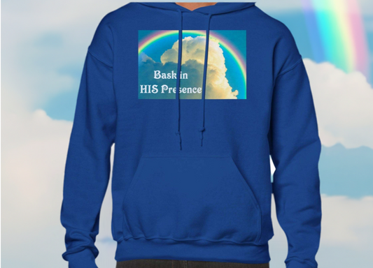 Bask in HIS Presence Clouds and Rainbow Unisex Pullover Hoodie up to 3XL - Shell Design Boutique