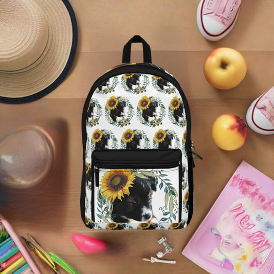 Cute Black Puppy with Sunflower Hat Backpack - Shell Design Boutique