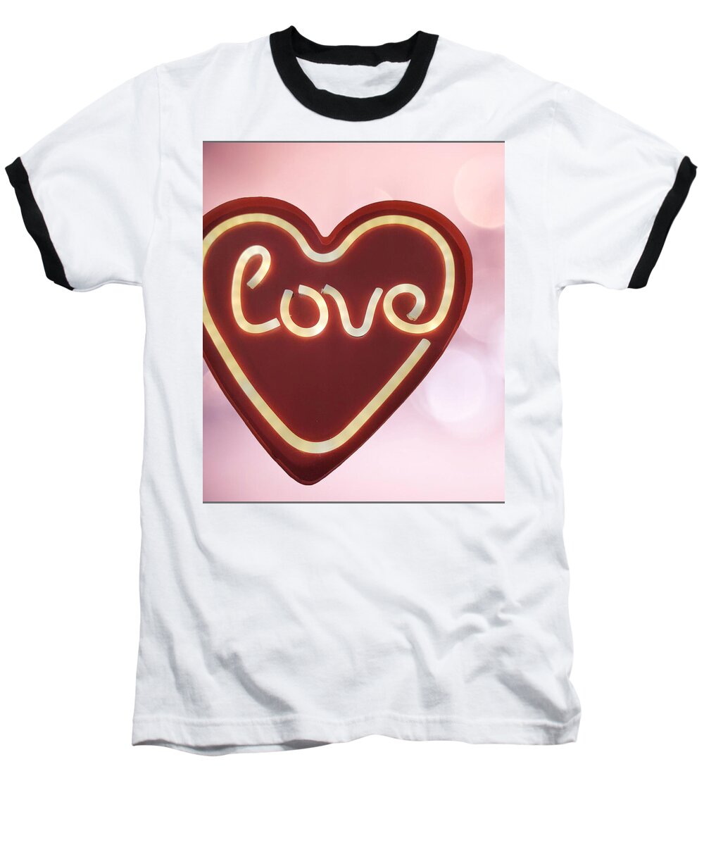 Heart-Shaped Love Neon Sign - Baseball T-Shirt