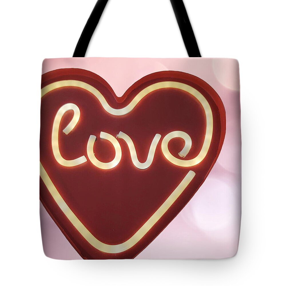 Heart-Shaped Love Neon Sign - Tote Bag