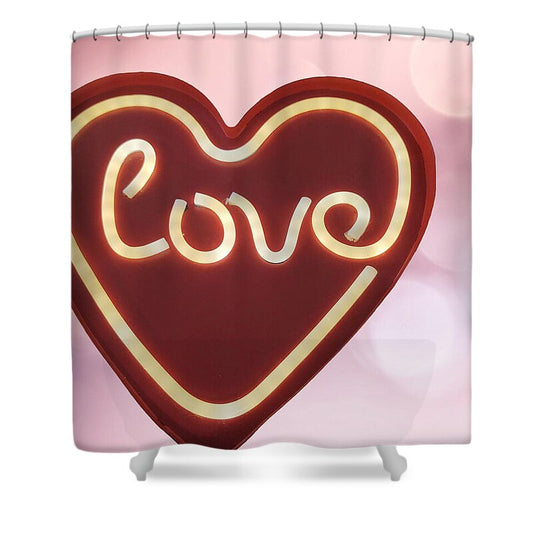 Heart-Shaped Love Neon Sign - Shower Curtain