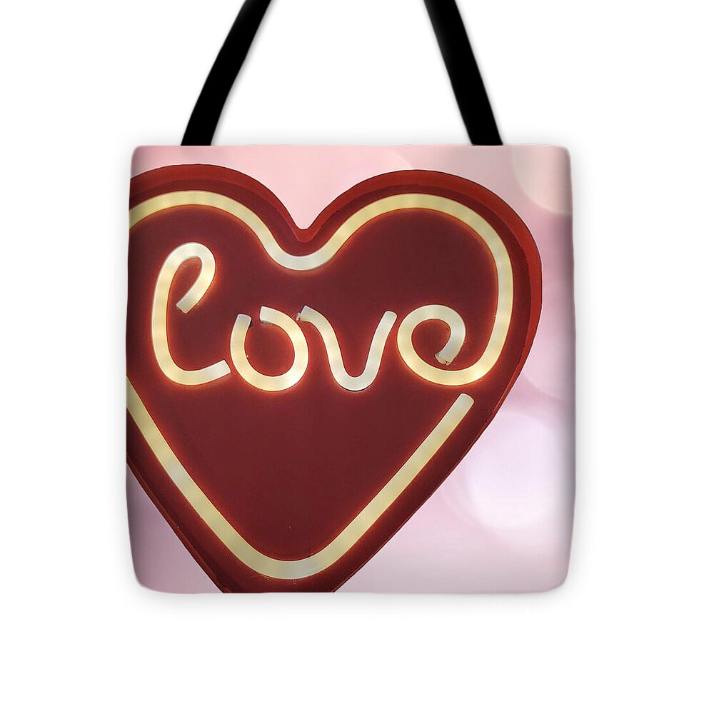 Heart-Shaped Love Neon Sign - Tote Bag