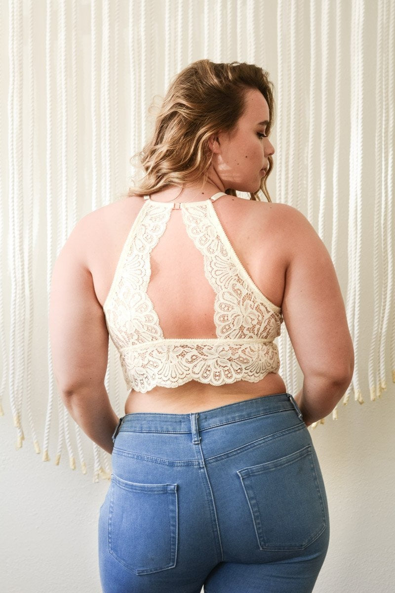 High Neck Netted Lace Bralette Plus