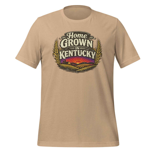 Home Grown in Kentucky T-Shirt | Vintage Wheat & Hills Design | Classic Cotton