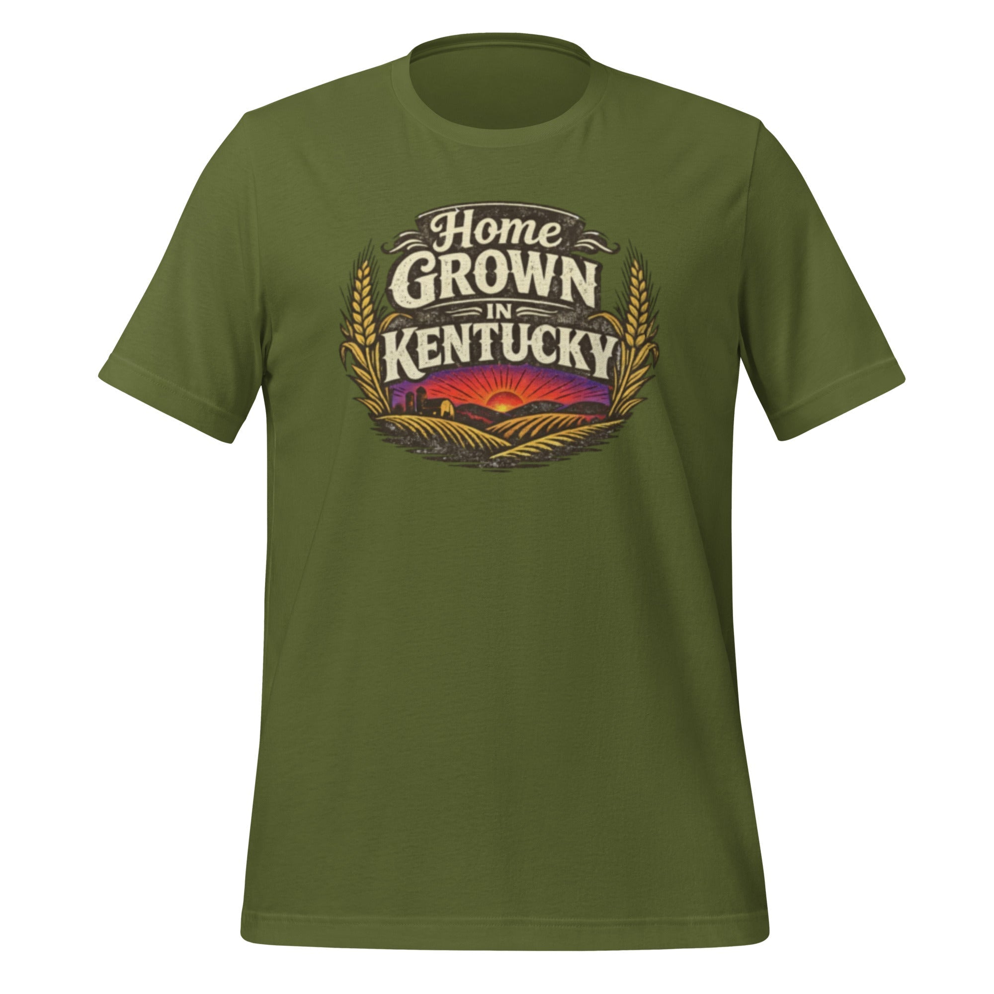 Home Grown in Kentucky T-Shirt | Vintage Wheat & Hills Design | Classic Cotton