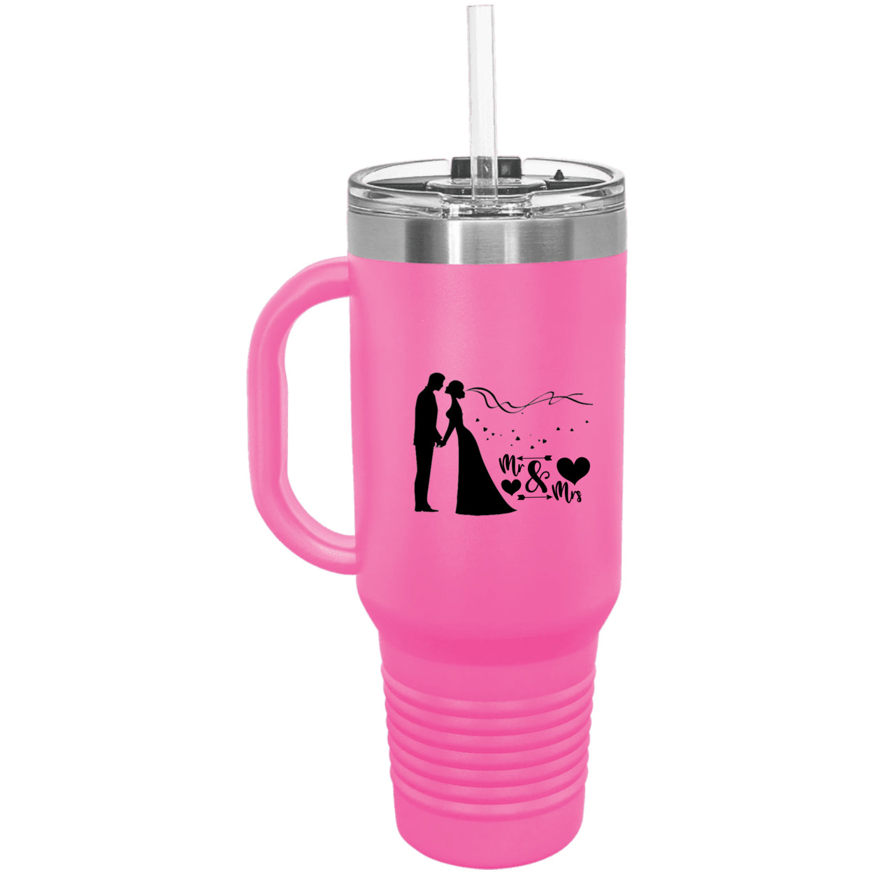 Bride and Groom Mr & Mrs Wedding Polar Camel 40 oz. Travel Mug with Handle & Straw
