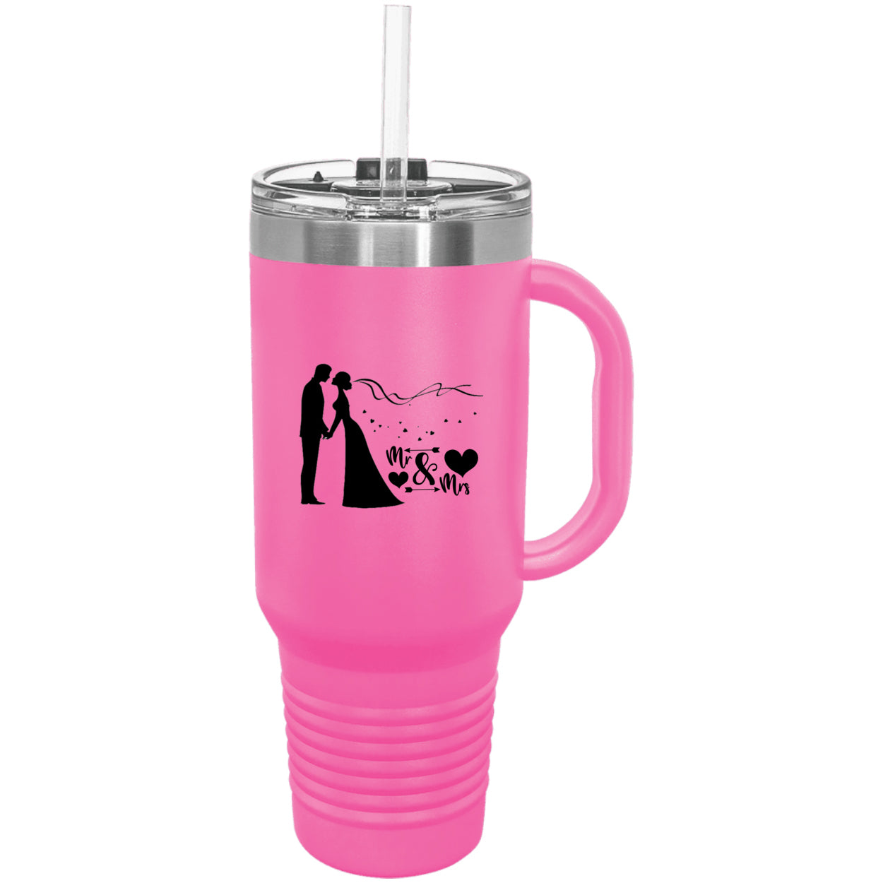 Bride and Groom Mr & Mrs Wedding Polar Camel 40 oz. Travel Mug with Handle & Straw