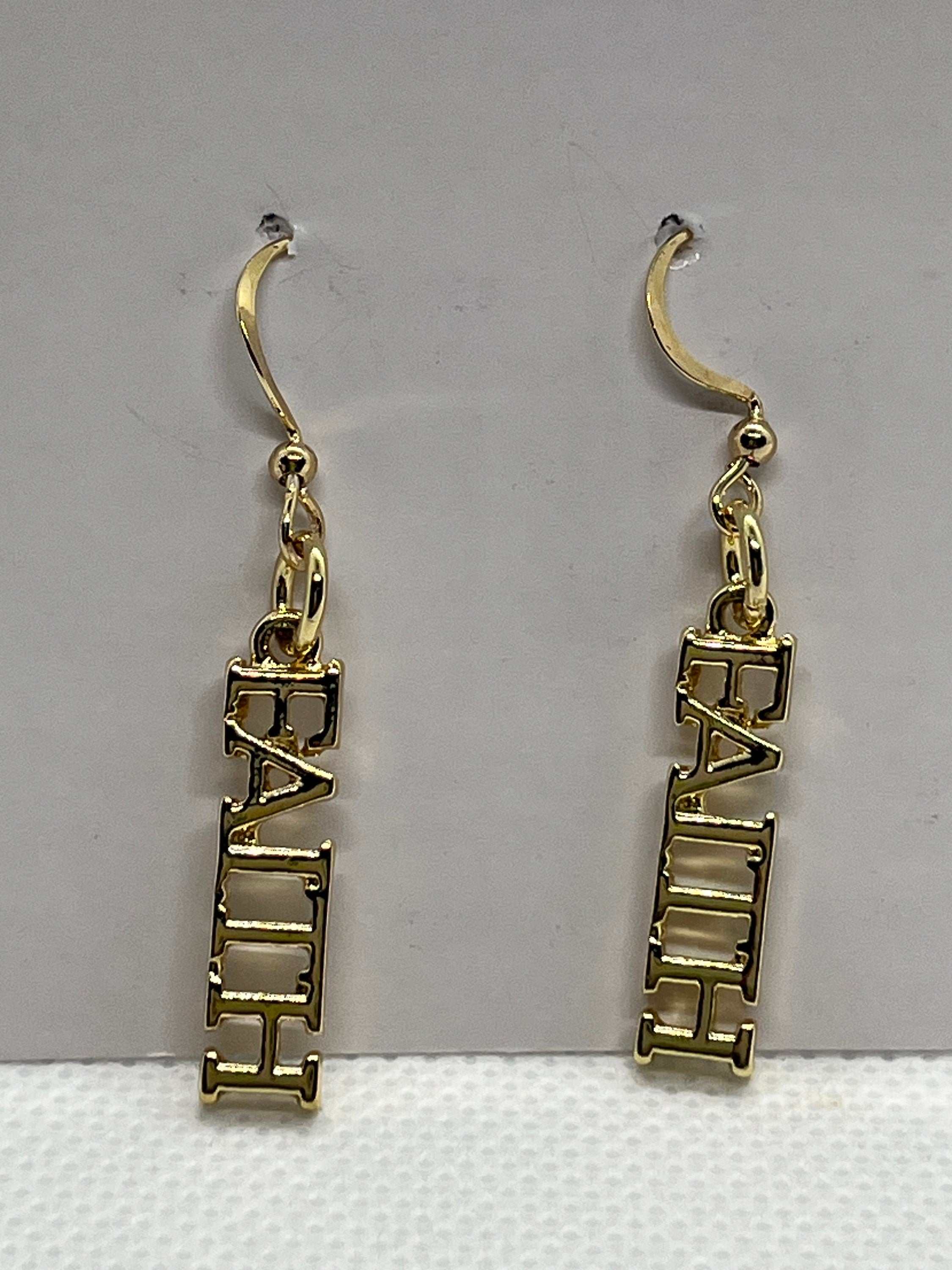 Gold Earrings Faith Dangle 14K Christian Jewelry