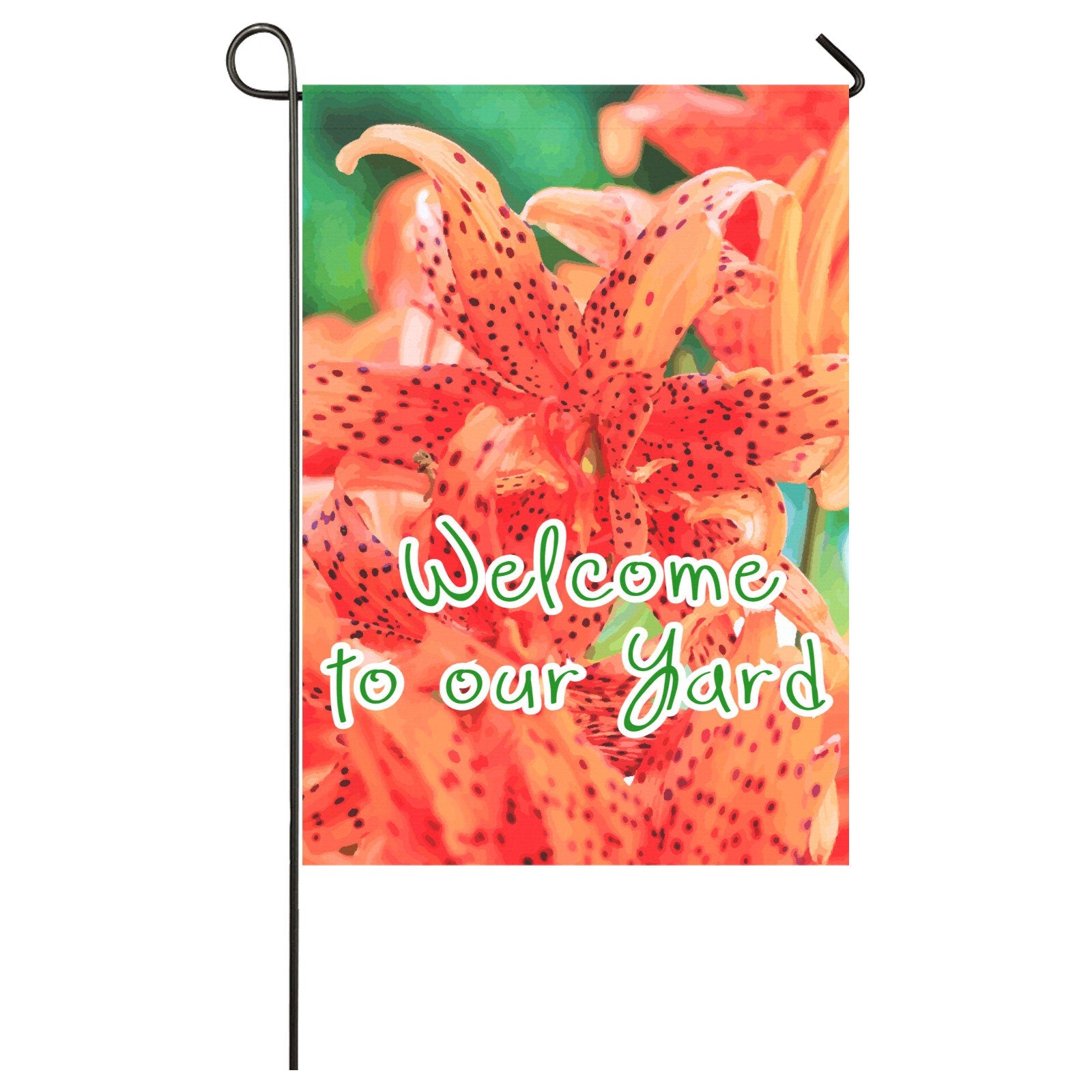 Welcome to our Yard Orange Flowers Garden Flag 28