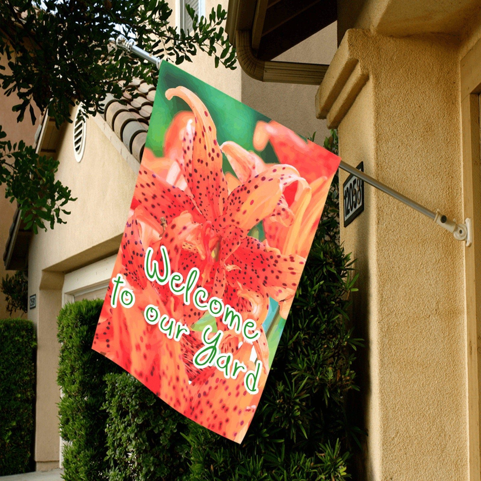 Welcome to our Yard Orange Flowers Garden Flag 28