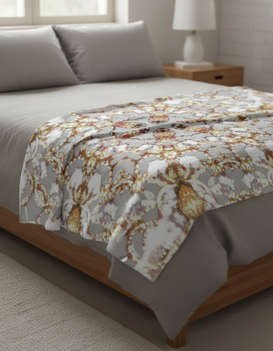 Intricate Gold Mandala Design Fleece Blanket