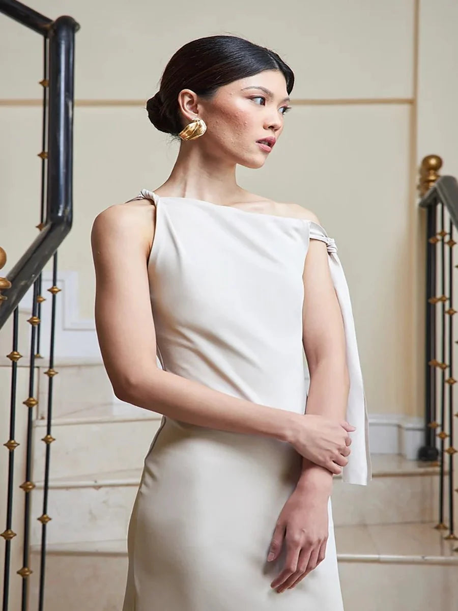 Ira One-shoulder Ribbon Long Dress