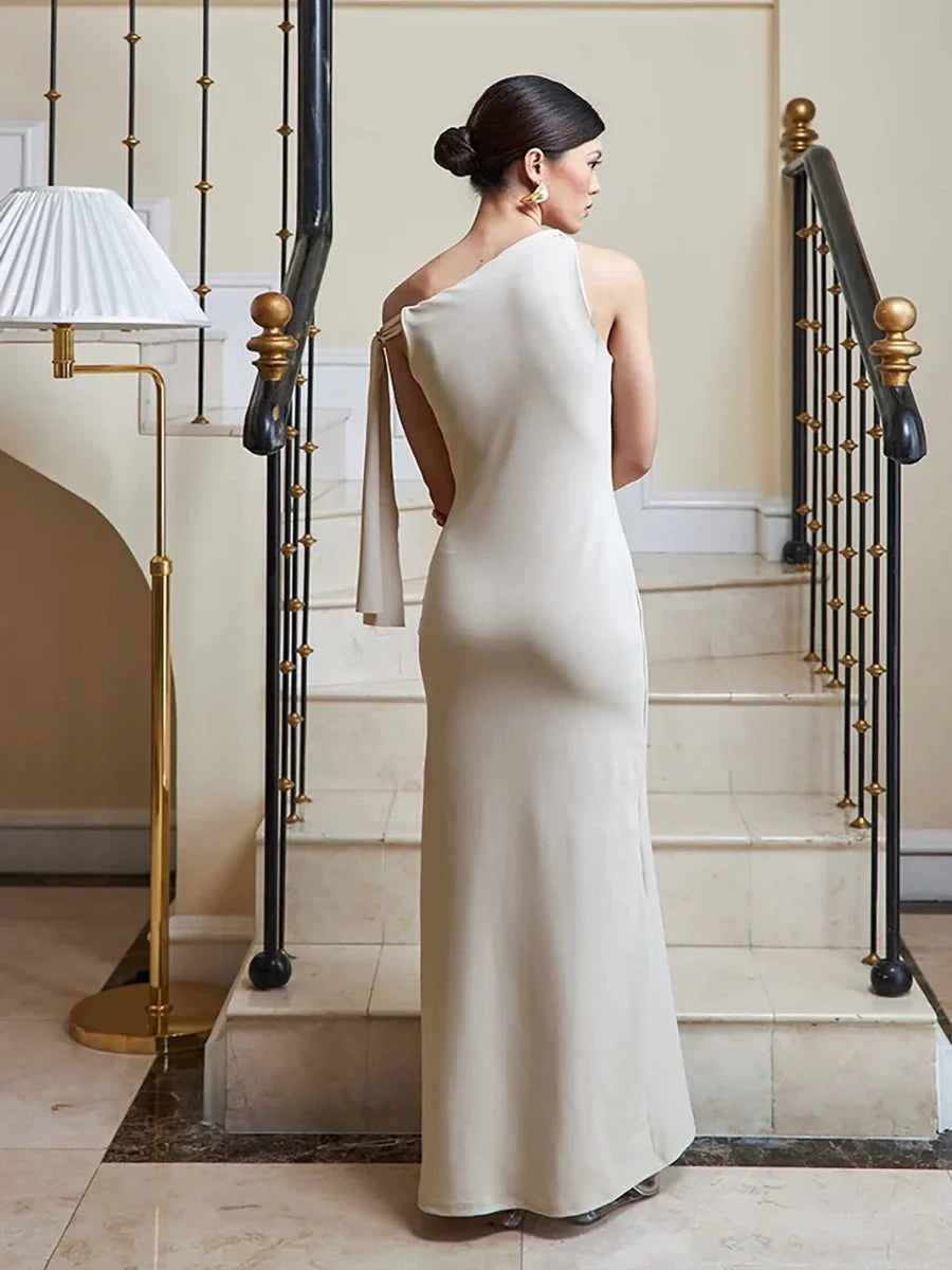 Ira One-shoulder Ribbon Long Dress