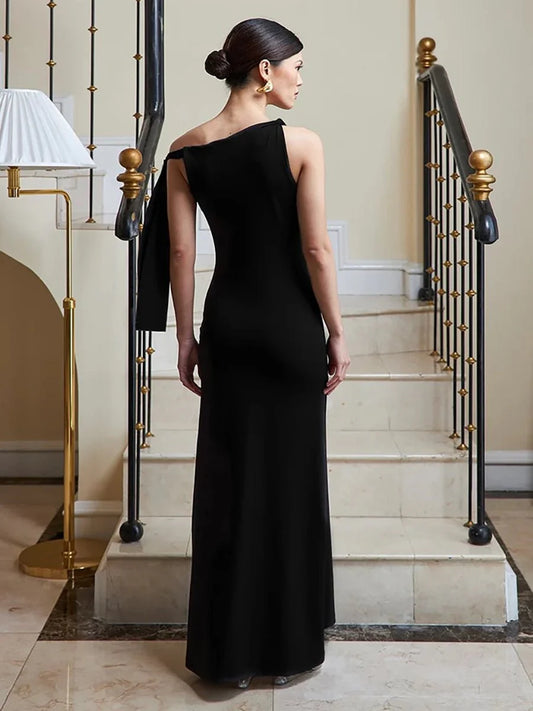 Ira One-shoulder Ribbon Long Dress