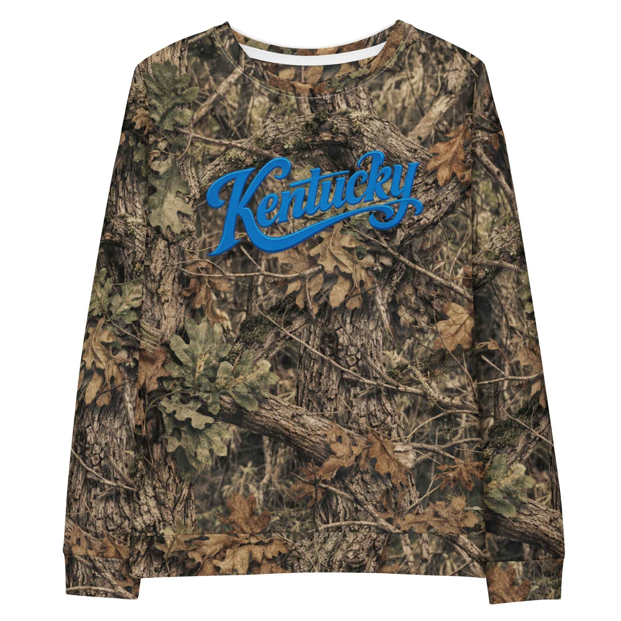 Kentucky Camo Sweatshirt | Mossy Oak All-Over Print with Blue Script | Unisex Cotton