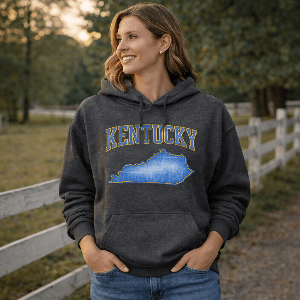 Kentucky State Hoodie | Denim Textured Design | Women's Cotton Blend