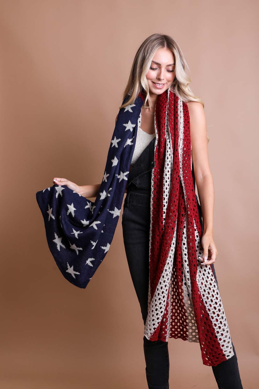 Knit American Flag Blanket Scarf