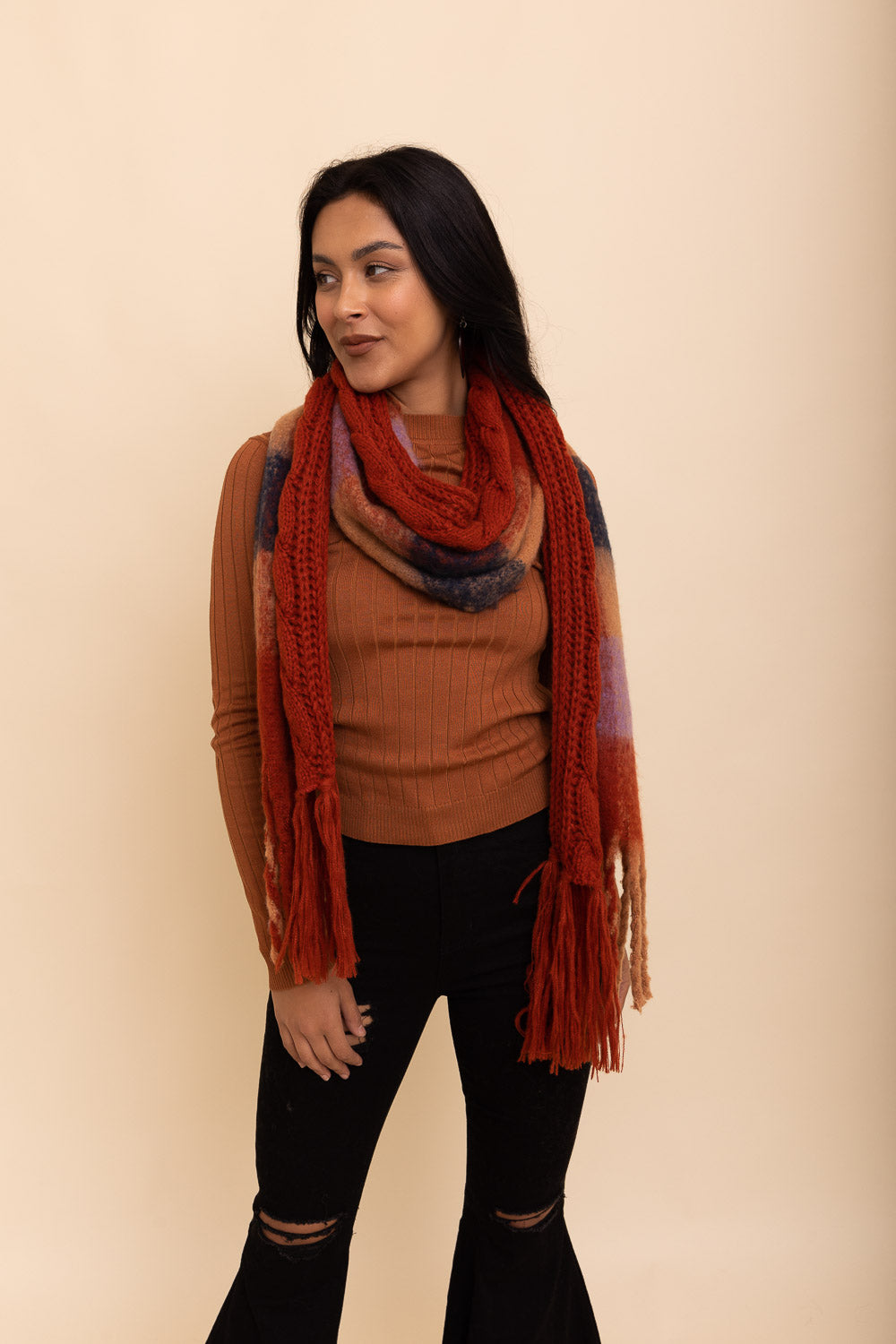 Knit Blend Tassel Trim Scarf